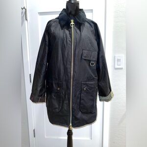 Barbour Highclere Navy Waxed Cotton Hooded Jacket 10US